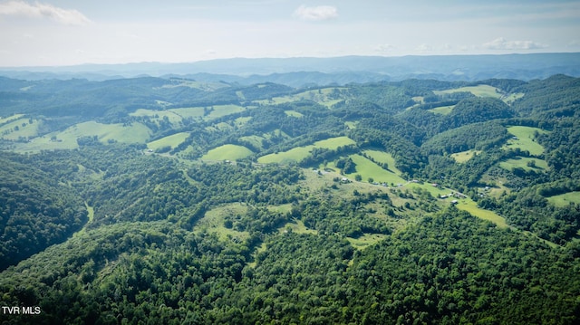 aerial view with a mountain view and a wooded view