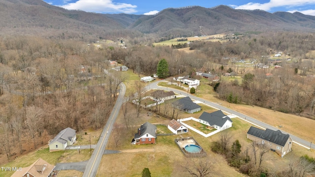 birds eye view of property with a mountain view