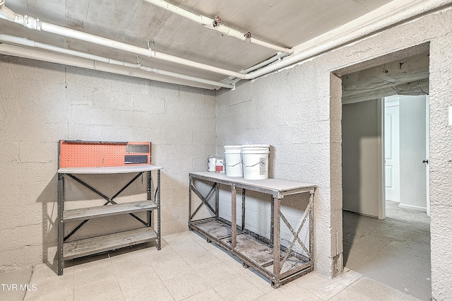 basement with concrete block wall