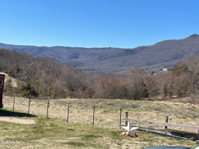 property view of mountains featuring a forest view