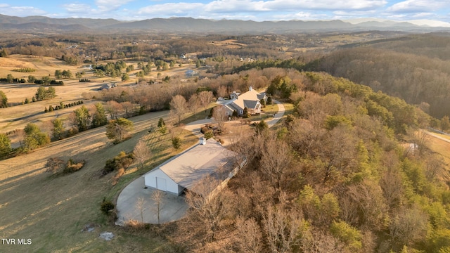 birds eye view of property featuring a rural view and a mountain view