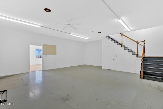 garage with a ceiling fan