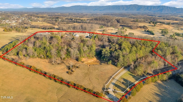 bird's eye view with a mountain view and a rural view