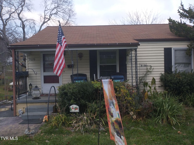 view of front of house featuring covered porch and roof with shingles