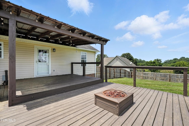 199 Douglas Chapel Rd, Jonesborough, TN 37659 - wooden terrace featuring a fenced backyard and an outdoor fire pit