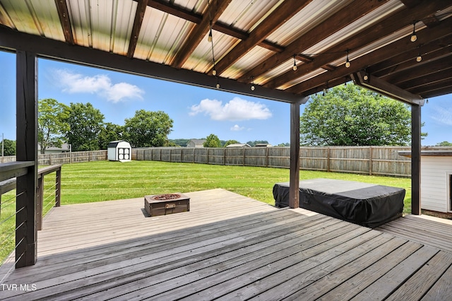 199 Douglas Chapel Rd, Jonesborough, TN 37659 - deck featuring a shed, a fenced backyard, and a fire pit