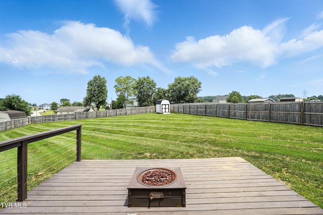 199 Douglas Chapel Rd, Jonesborough, TN 37659 - deck with a fenced backyard, a storage unit, and an outdoor fire pit