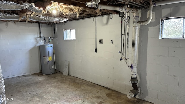 below grade area featuring electric water heater