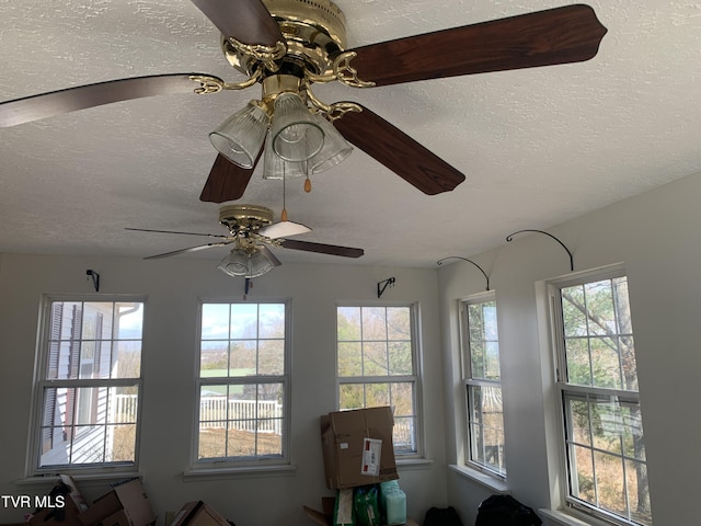 interior details with a textured ceiling