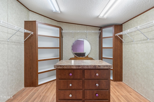 walk in closet with light wood-type flooring