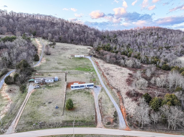 bird's eye view with a rural view and a forest view