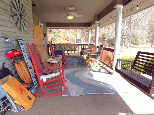 view of patio / terrace with covered porch and a ceiling fan