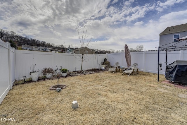 view of yard with a fenced backyard