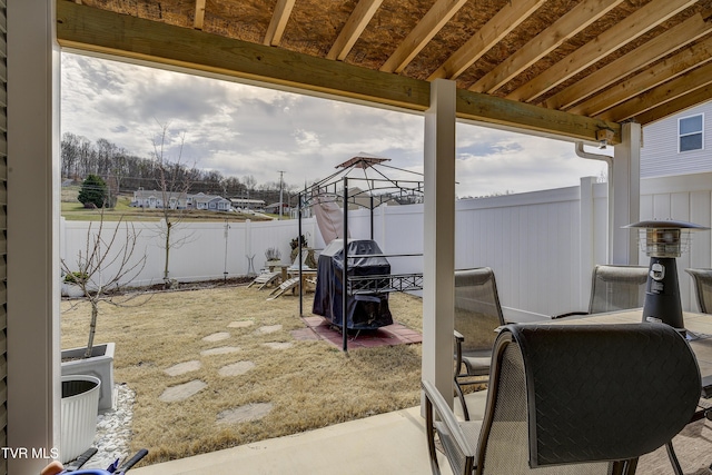 view of patio with a grill and a fenced backyard