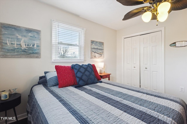 bedroom with a closet and ceiling fan