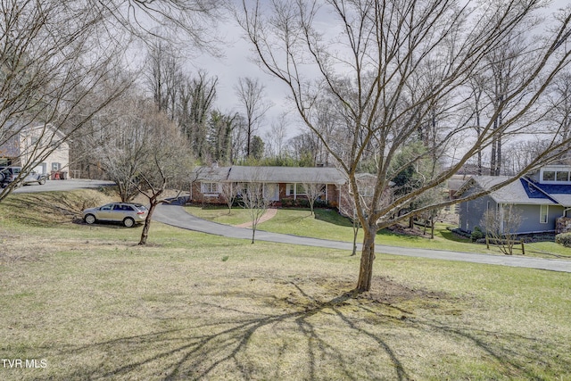 view of front of home with brick siding and a front lawn