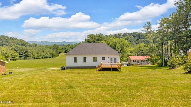1110 Miller Dr, Jonesborough, TN 37659 - back of house with a yard, a forest view, and a deck with mountain view