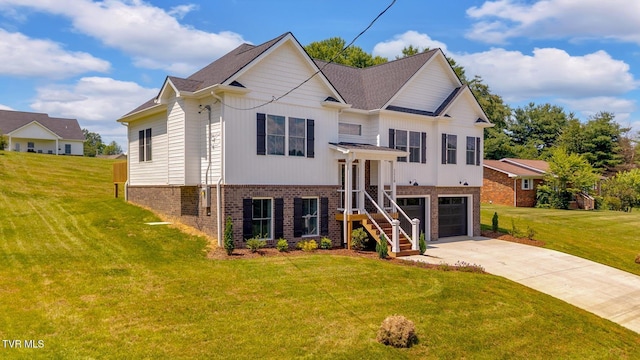 1110 Miller Dr, Jonesborough, TN 37659 - view of front facade with brick siding, an attached garage, driveway, a front lawn, and stairs