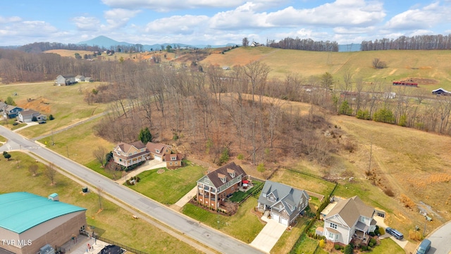 birds eye view of property featuring a rural view and a mountain view