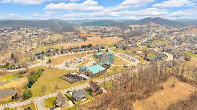 aerial view featuring a residential view and a mountain view