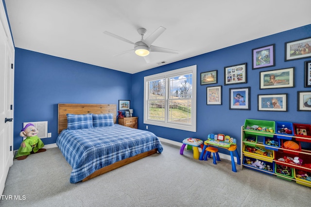 bedroom featuring carpet, visible vents, and baseboards