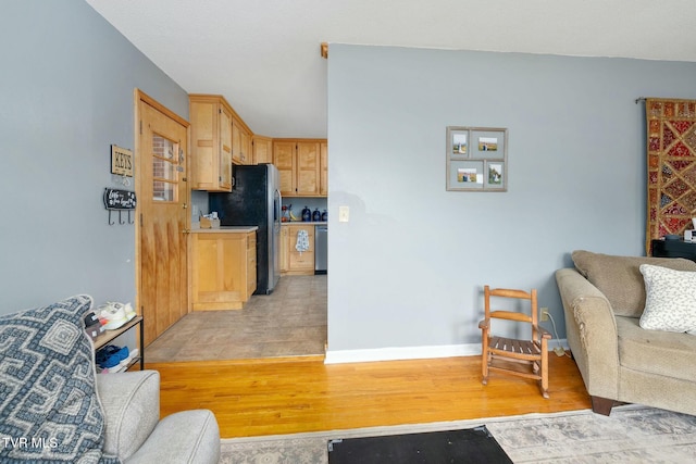 living area with baseboards and light wood-style floors