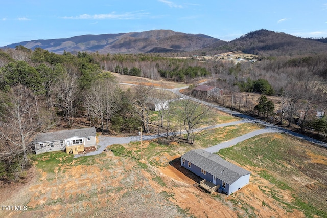 birds eye view of property featuring a mountain view