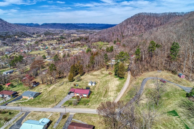 aerial view with a forest view and a mountain view