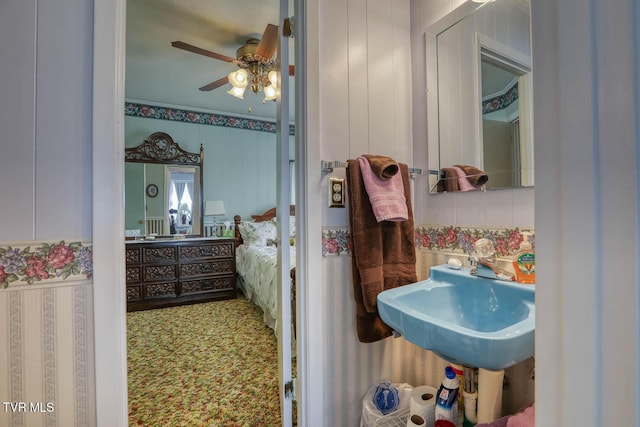 bathroom with a sink and ceiling fan