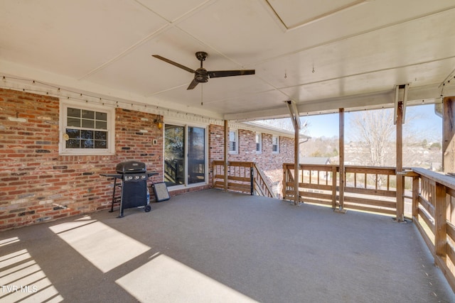 view of patio / terrace featuring ceiling fan and grilling area