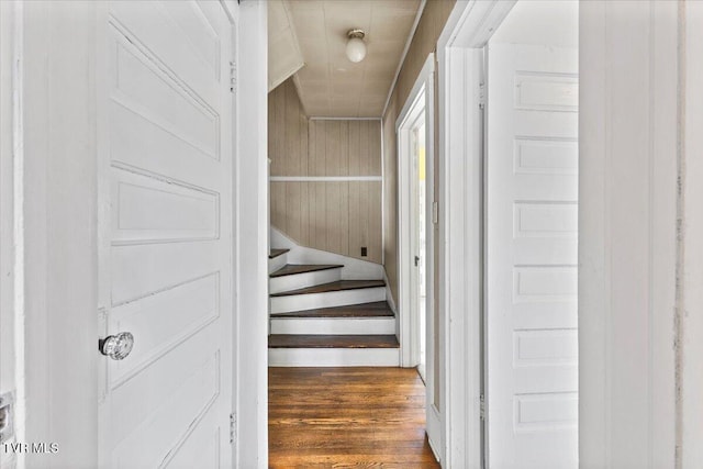 hall with stairway and wood finished floors