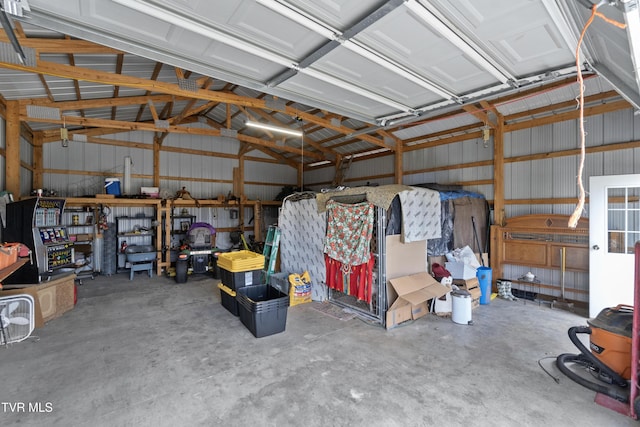 garage with metal wall