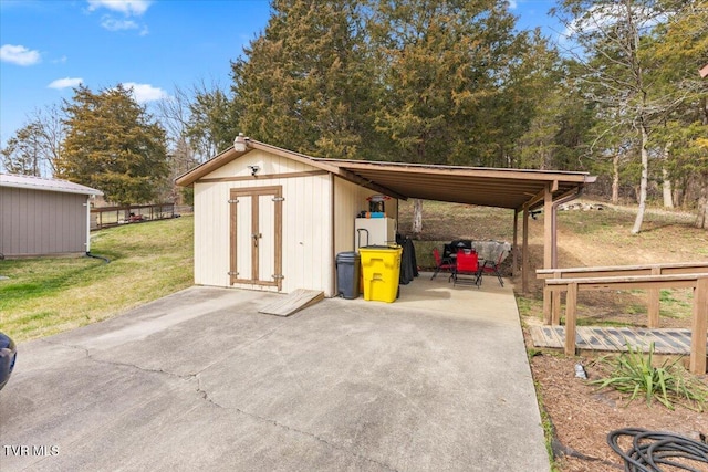 view of shed featuring a carport