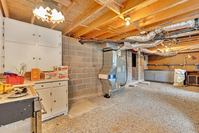 unfinished basement with heating unit