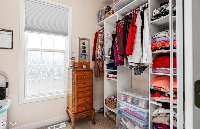 walk in closet with carpet flooring and visible vents