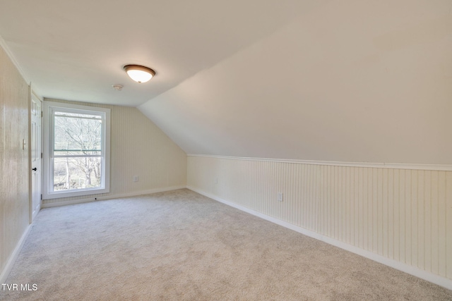 additional living space featuring lofted ceiling and carpet