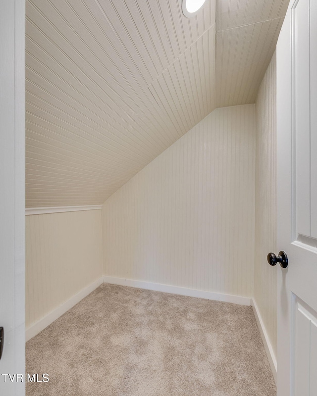 additional living space featuring vaulted ceiling and carpet floors