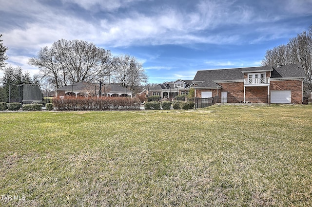 view of yard with a garage