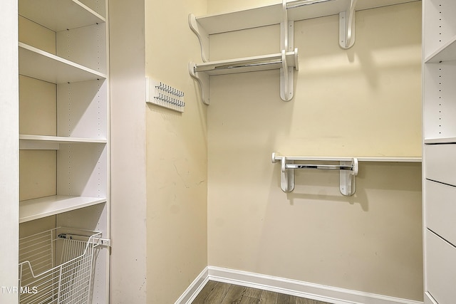 walk in closet with wood finished floors