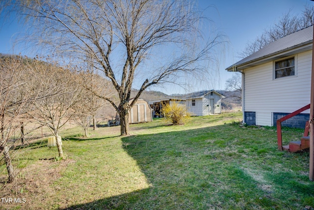 view of yard featuring an outdoor structure and a storage unit