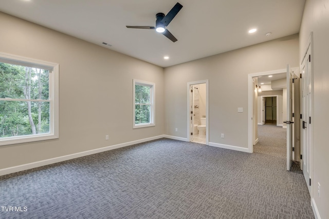 129 Stratton Pl, Kingsport, TN 37663 - unfurnished bedroom with dark carpet, recessed lighting, connected bathroom, and a ceiling fan