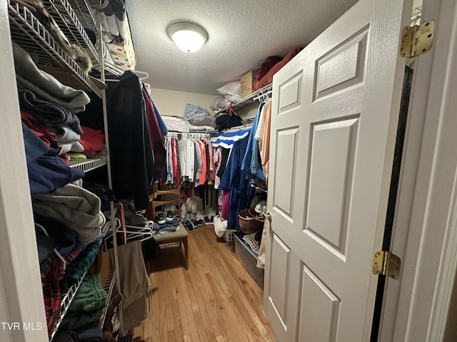 walk in closet with light wood-type flooring