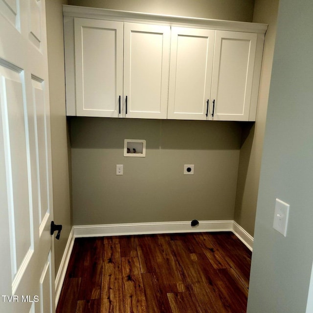 laundry room with baseboards, hookup for an electric dryer, hookup for a washing machine, and dark wood finished floors