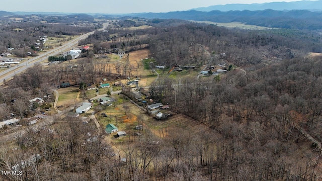 aerial view with a forest view and a mountain view