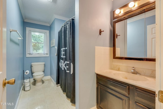 631 Bowmantown Rd, Telford, TN 37690 - full bathroom with toilet, vanity, baseboards, ornamental molding, and tile patterned floors