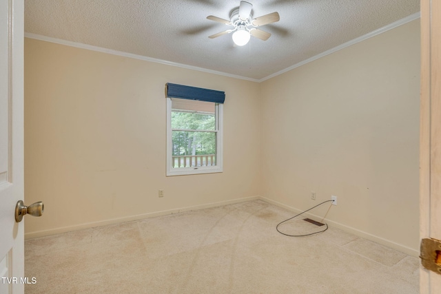 631 Bowmantown Rd, Telford, TN 37690 - carpeted spare room featuring a textured ceiling, a ceiling fan, crown molding, and baseboards