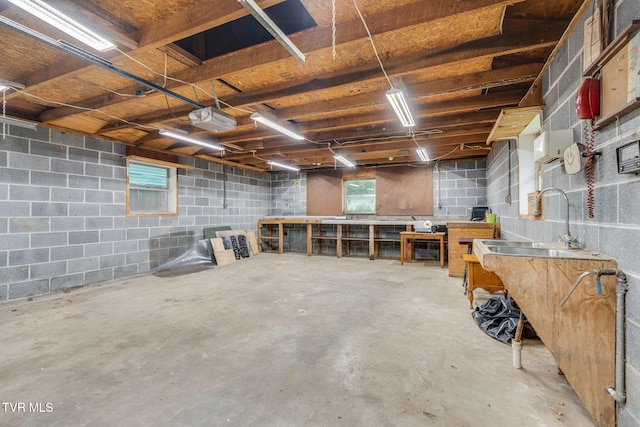 631 Bowmantown Rd, Telford, TN 37690 - basement featuring a workshop area and concrete block wall