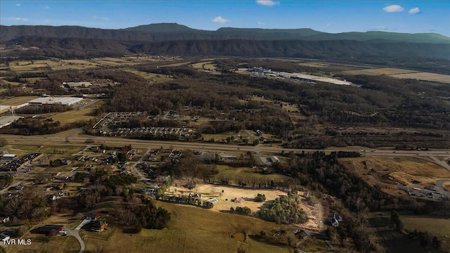 drone / aerial view featuring a mountain view