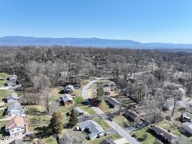 birds eye view of property with a mountain view and a view of trees