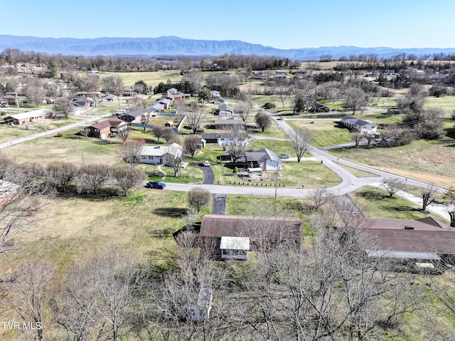 drone / aerial view featuring a mountain view